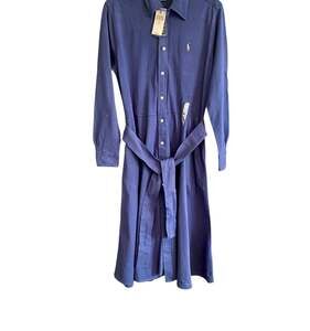 Polo Ralph Lauren Belted Cotton Oxford Shirtdress Navy Blue